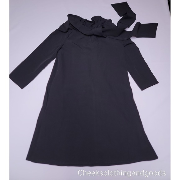 Tuckernuck Black Daphne Dress Ruffle Bow Tie Back Detail Pockets size MEDIUM - Picture 4 of 11